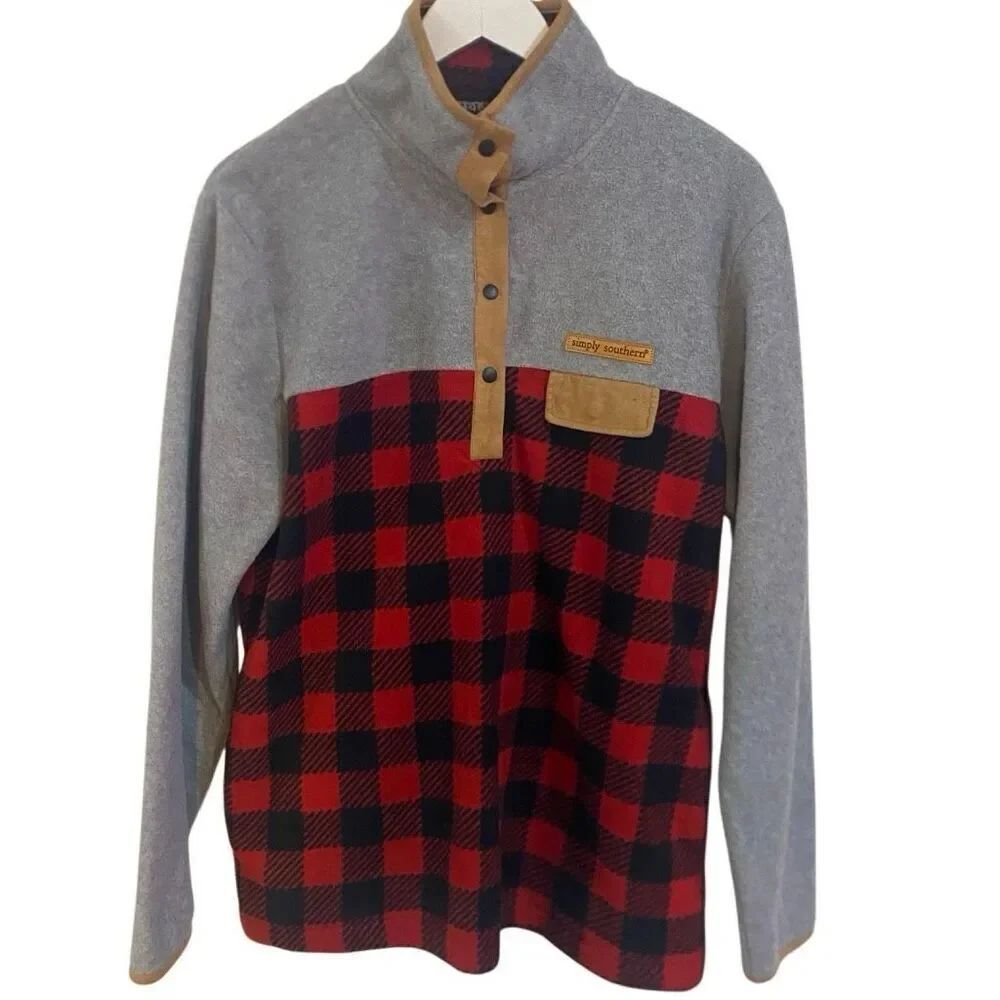 Simply southern size, large, long sleeve fleece Buffalo print 3/4 button